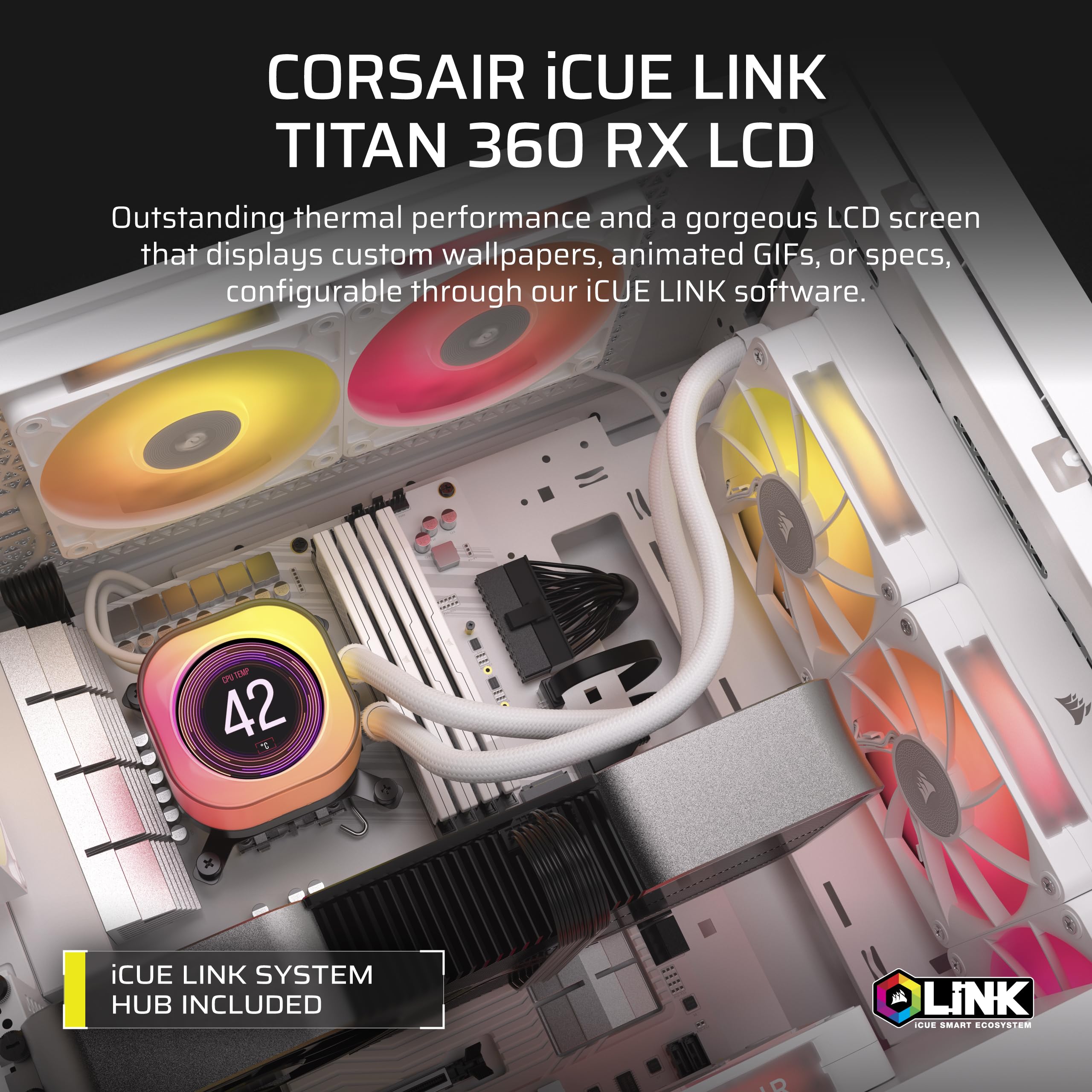 Corsair iCUE Link Titan 360 RX LCD Liquid CPU Cooler, White